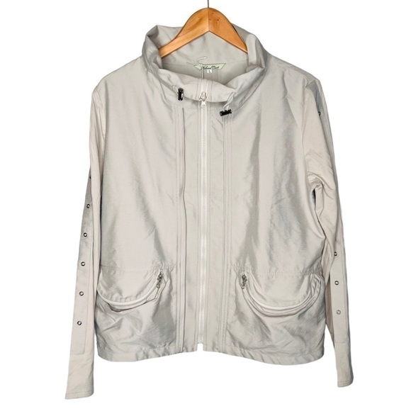 NWT! Redwood Court Double Knit Silver Gray Linen Poly Shark Skin Jacket. Size L - Picture 1 of 14